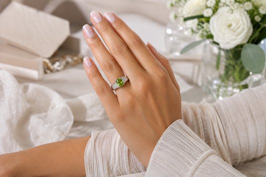 14K White Gold 3.25 ctw Genuine Peridot and Diamond Ring