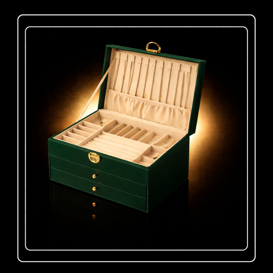 Three Tier Quilted Jewelry Box - Jade
