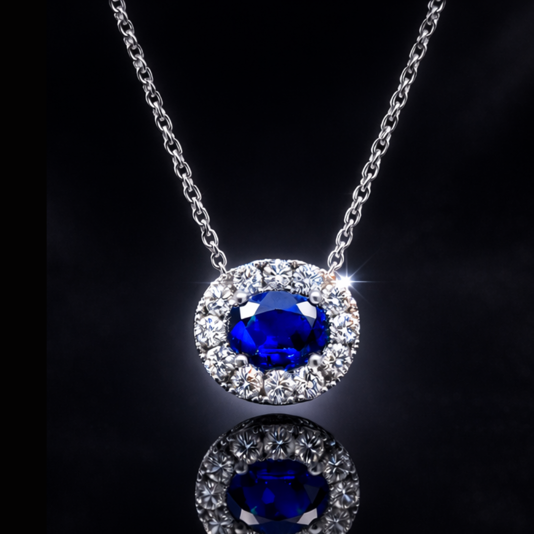 14KT White Gold 3.35 CTW Genuine Blue Sapphire & Diamond Pendant by Effy