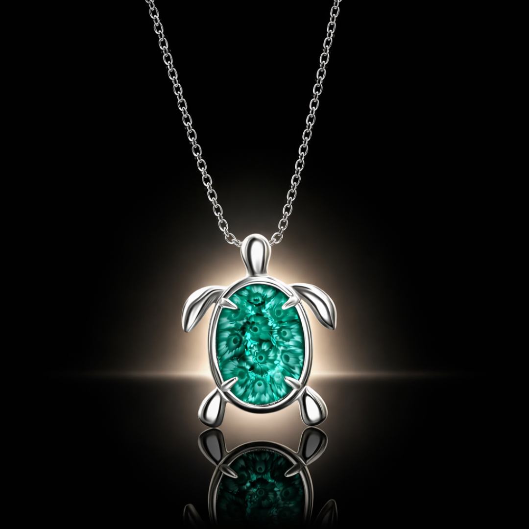 Murano Glass Turtle Pendant in Fine Italian Silver