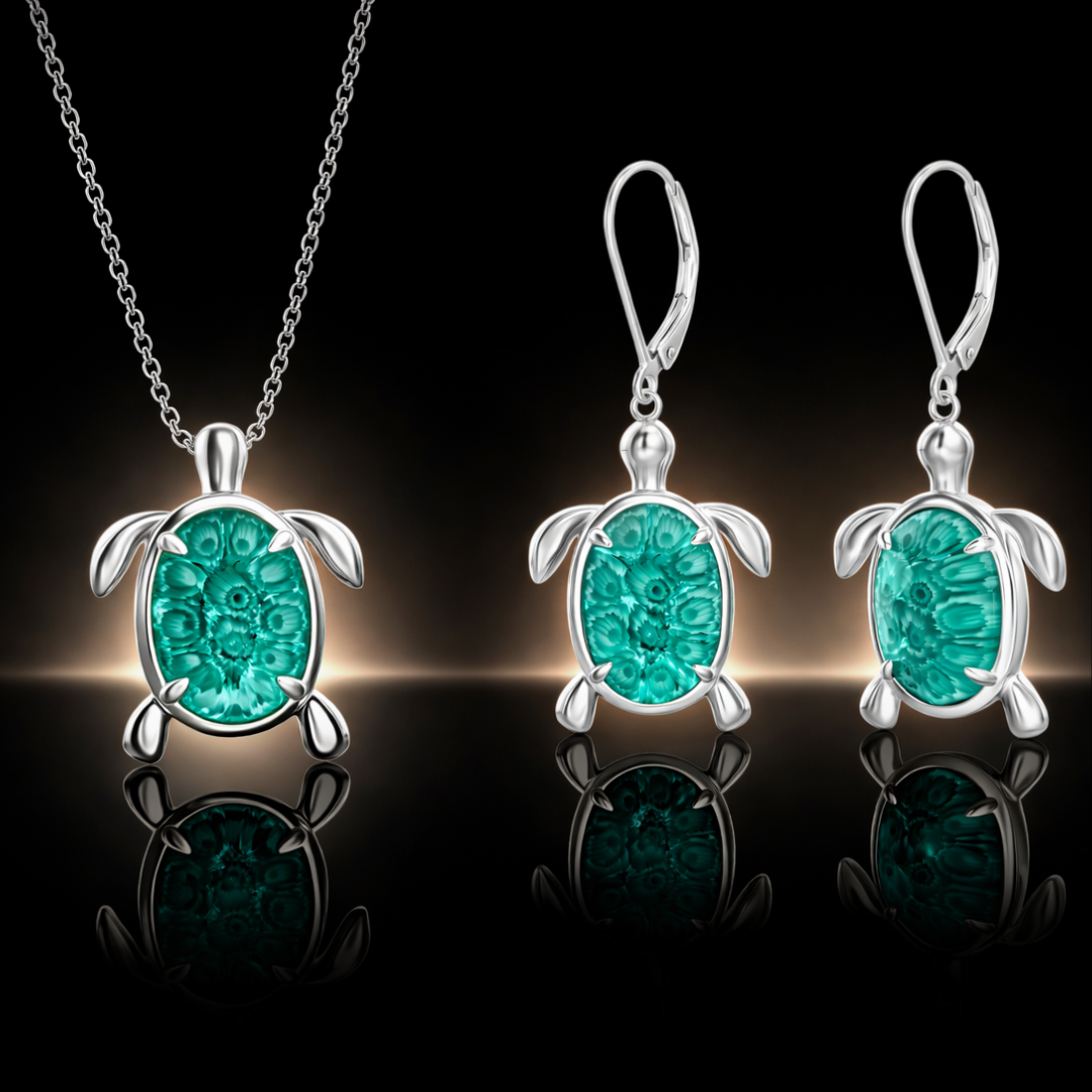 Genuine Murano Glass Turtle Pendant/Earring Set