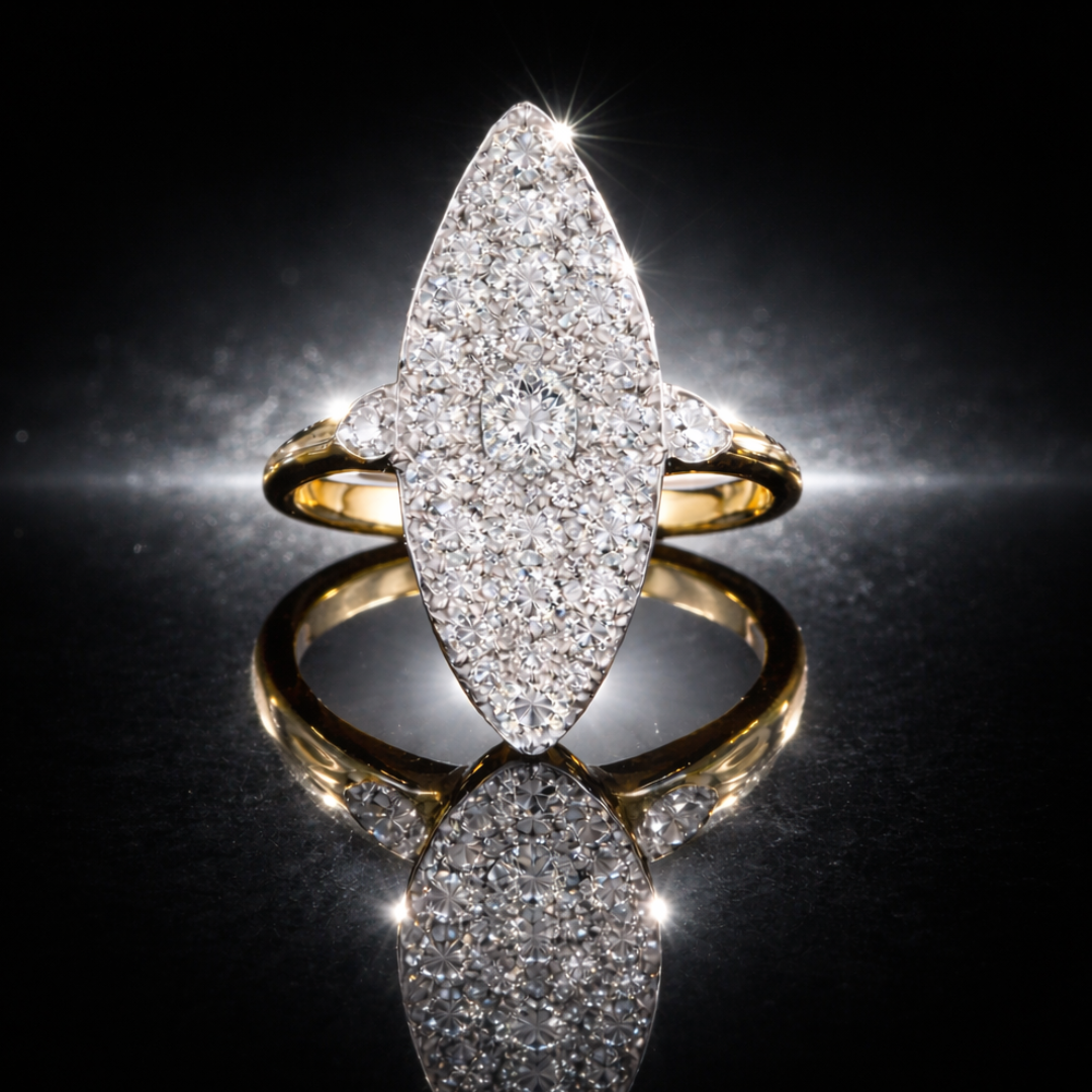 Vintage Edwardian Platinum-Topped Navette Diamond Ring