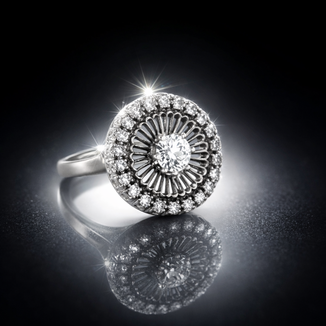 18 KT White Gold Mid-Century Vintage Diamond Ring