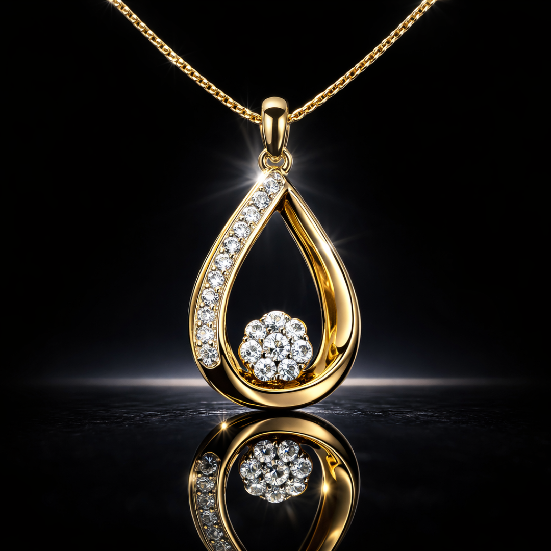 10K Yellow Gold Diamond Cluster Pendant Necklace