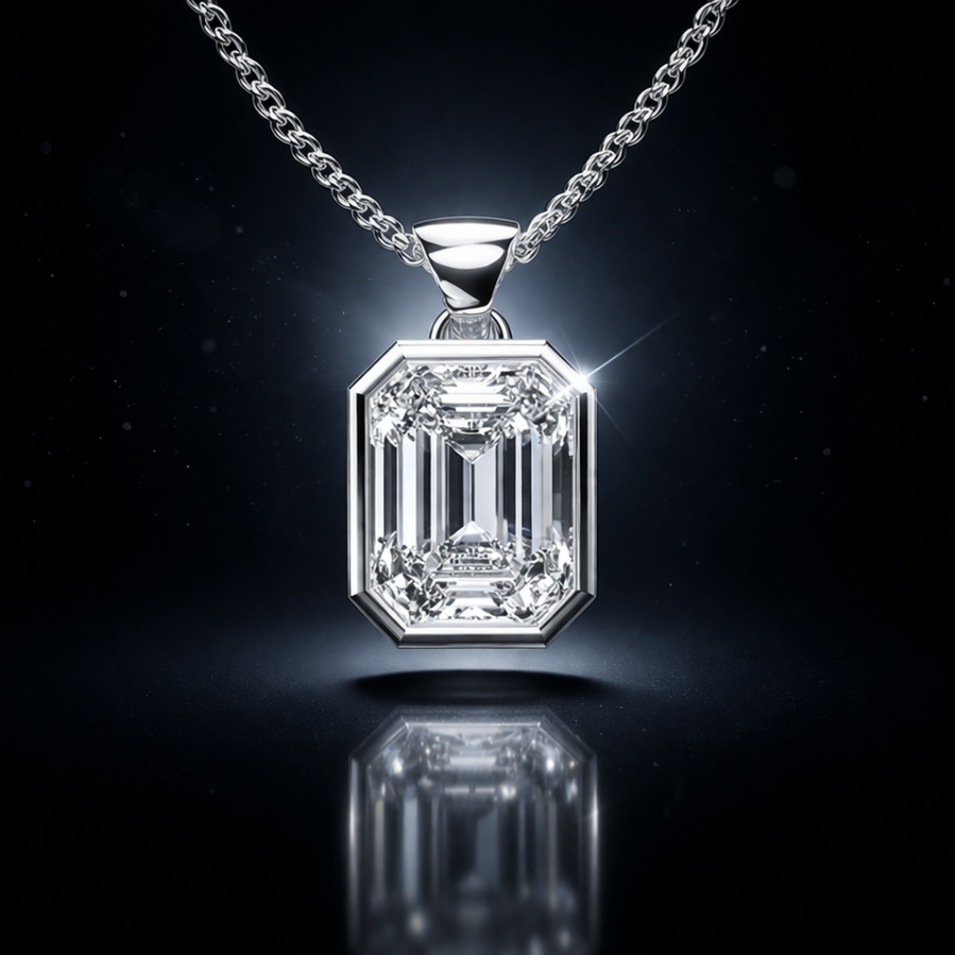 14 kt Rhodium Finished Sterling Silver 1.5 CTW Genuine Diamond Bezel Set Pendant with 18" Chain