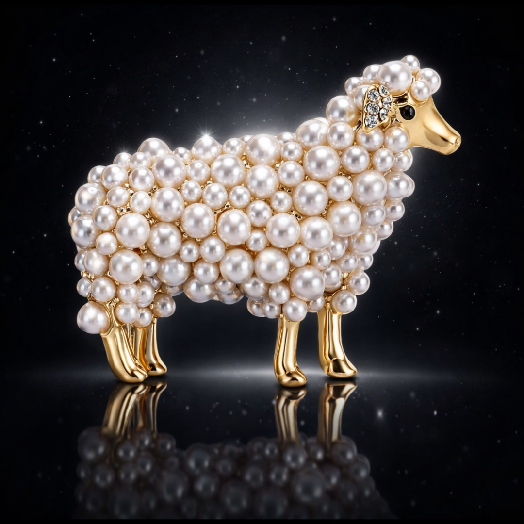 42 mm Yellow Gold Finished Mini Pearl & CZ Pave Brooch
