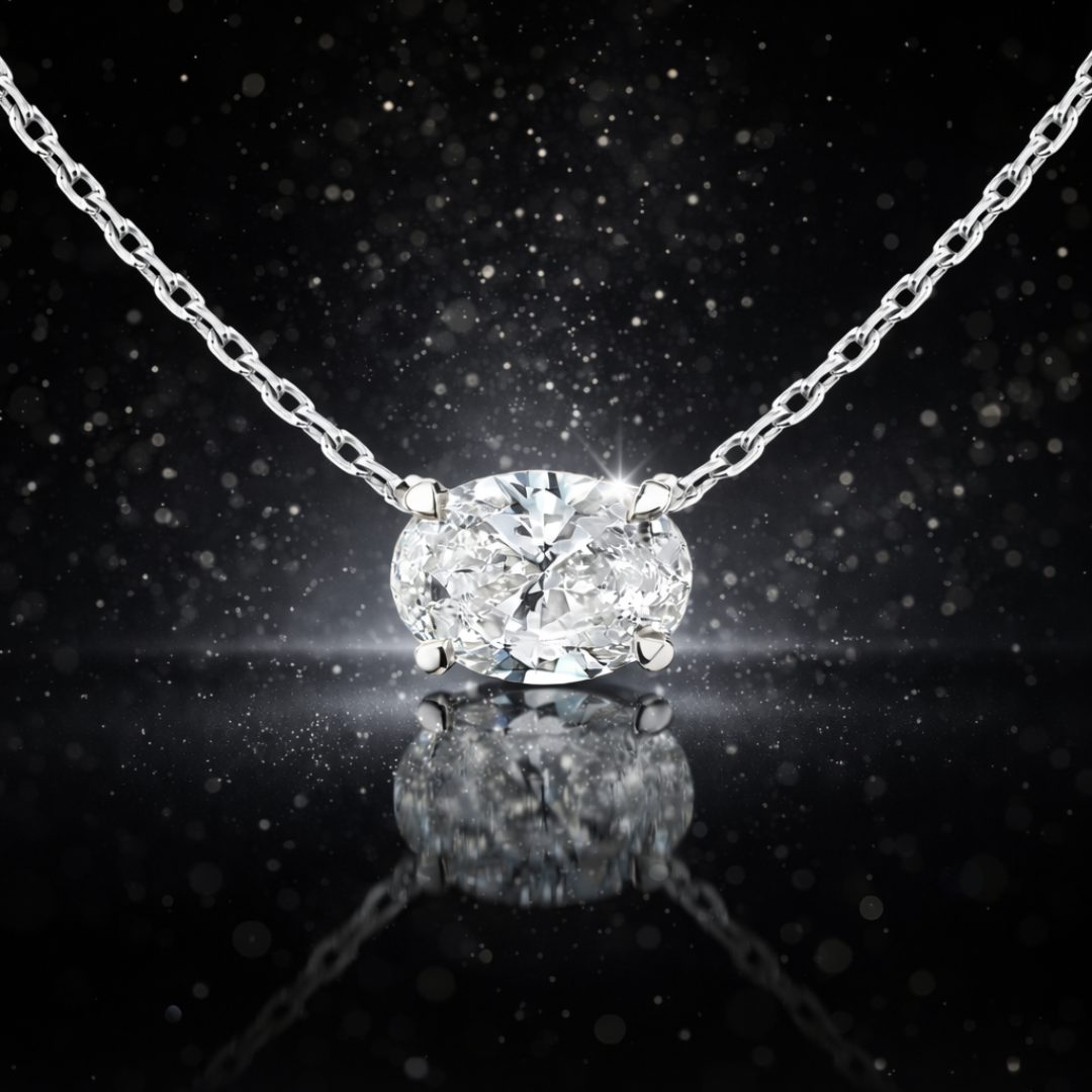 .75 Carat Lab Grown Oval Diamond East/West Pendant – 14kt White Gold | 18” Chain