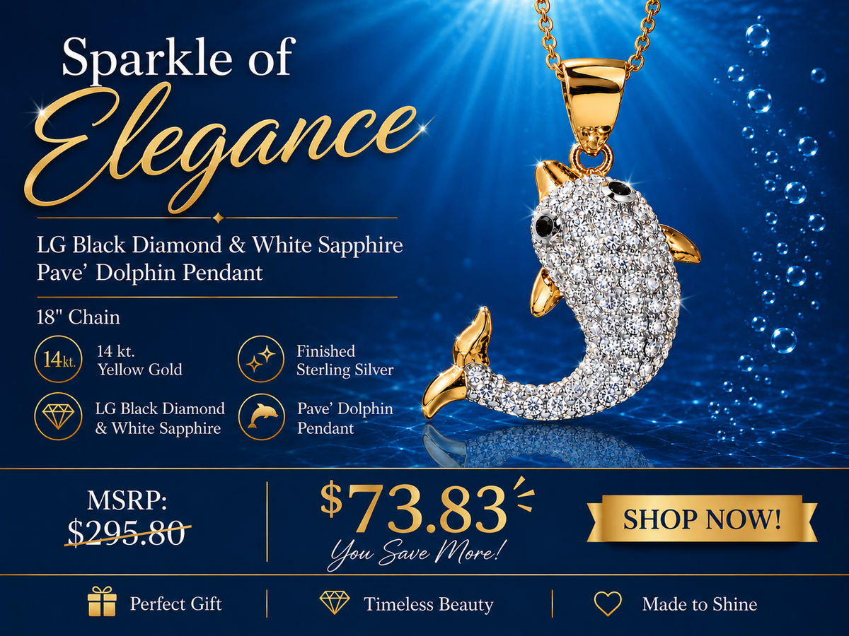 Pave’ Dolphin Pendant -- 18" Chain