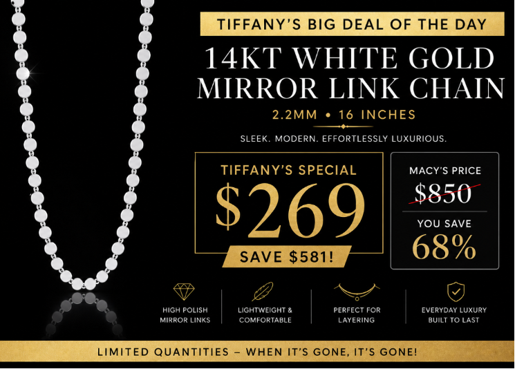 14k White Gold Mirror Link Chain 16"