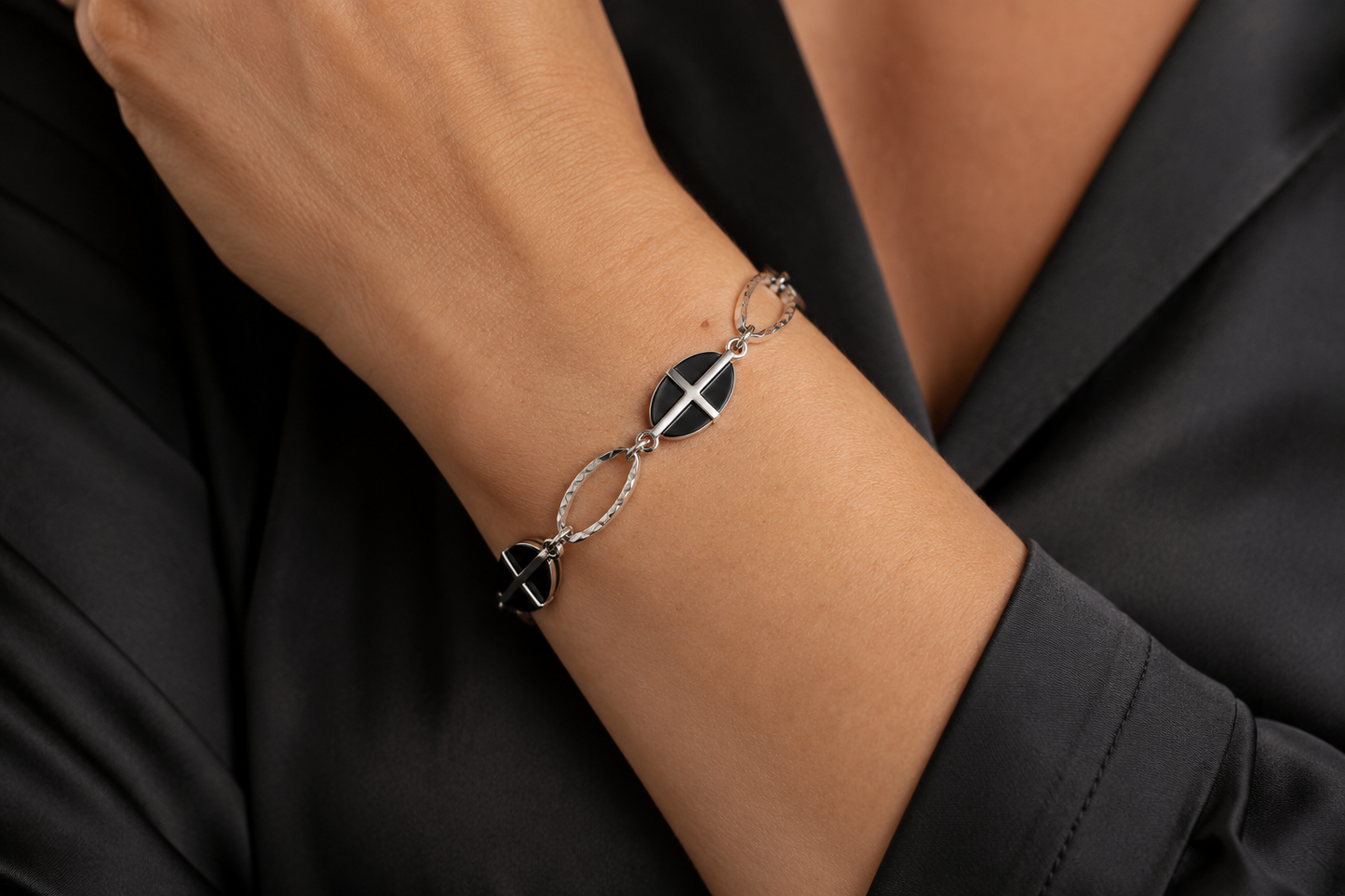 7.5" Enamel-Finished Stainless Steel Cross Bracelet with 1.5" Extender