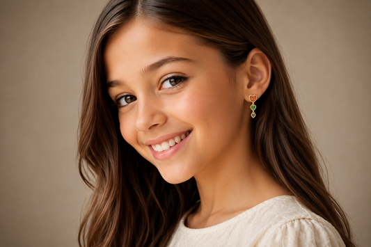 Sterling Silver Gold Finished Multicolor CZ Hearts Dangle Earrings