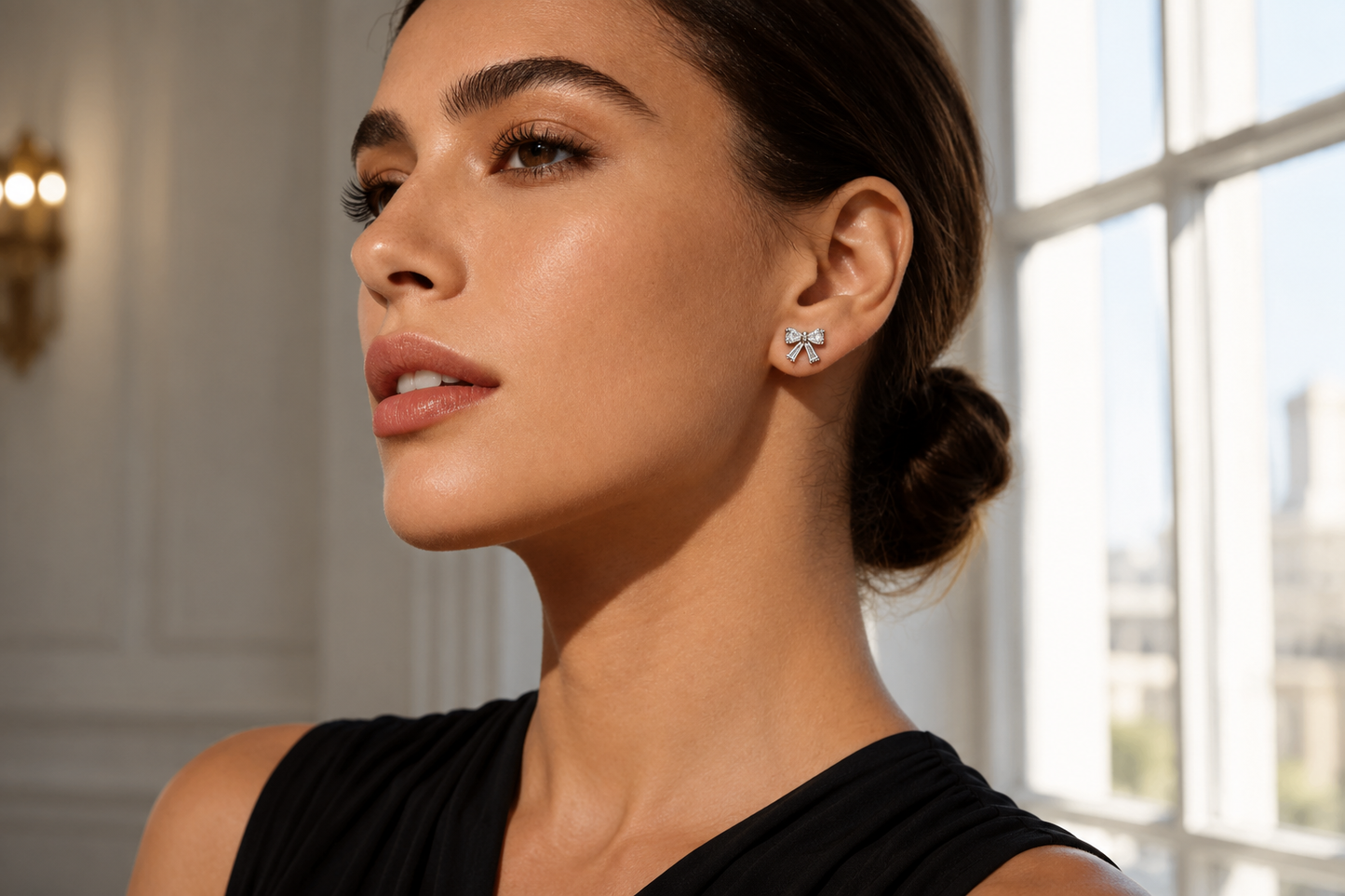 .50 ctw Genuine Diamond Crystalline Platinum Finished Baguette Bow Stud Earrings by Anna Zuckerman