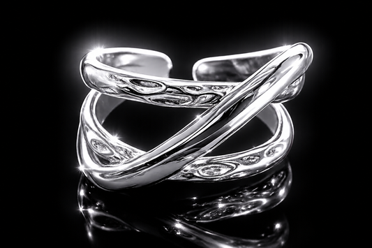 14 kt. Yellow Gold Rhodium Finsihed Stainless Steel Crisscross Rings