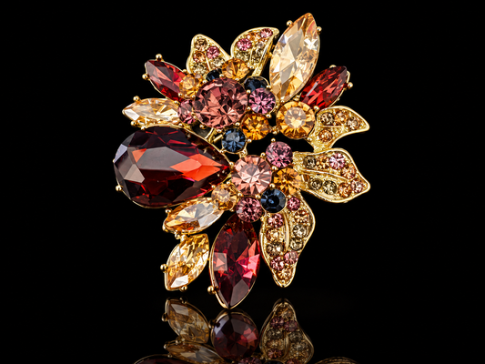 Fabulous Fall Crystal & Enamel Brooches Crystal Flower & Scarecrow
