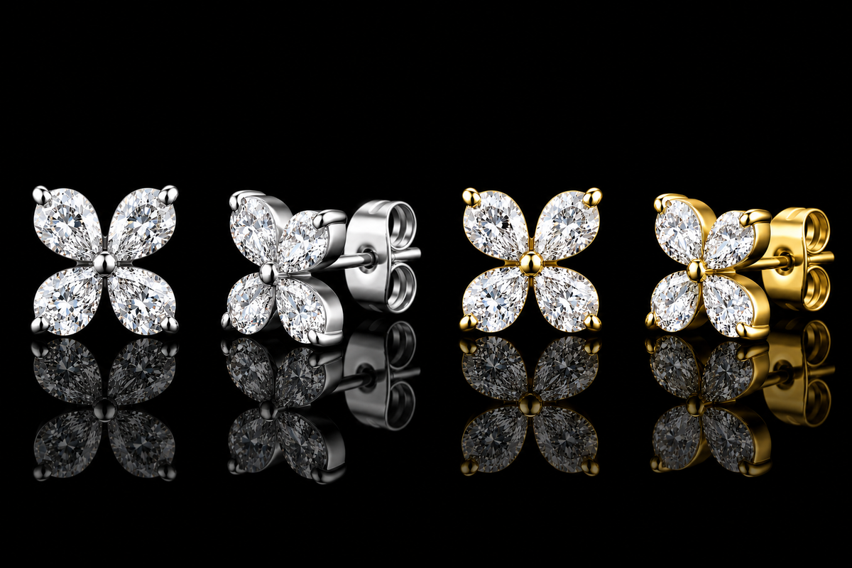 18kt Gold/Rhodium-Finished Titanium Steel Petal Stud Earrings