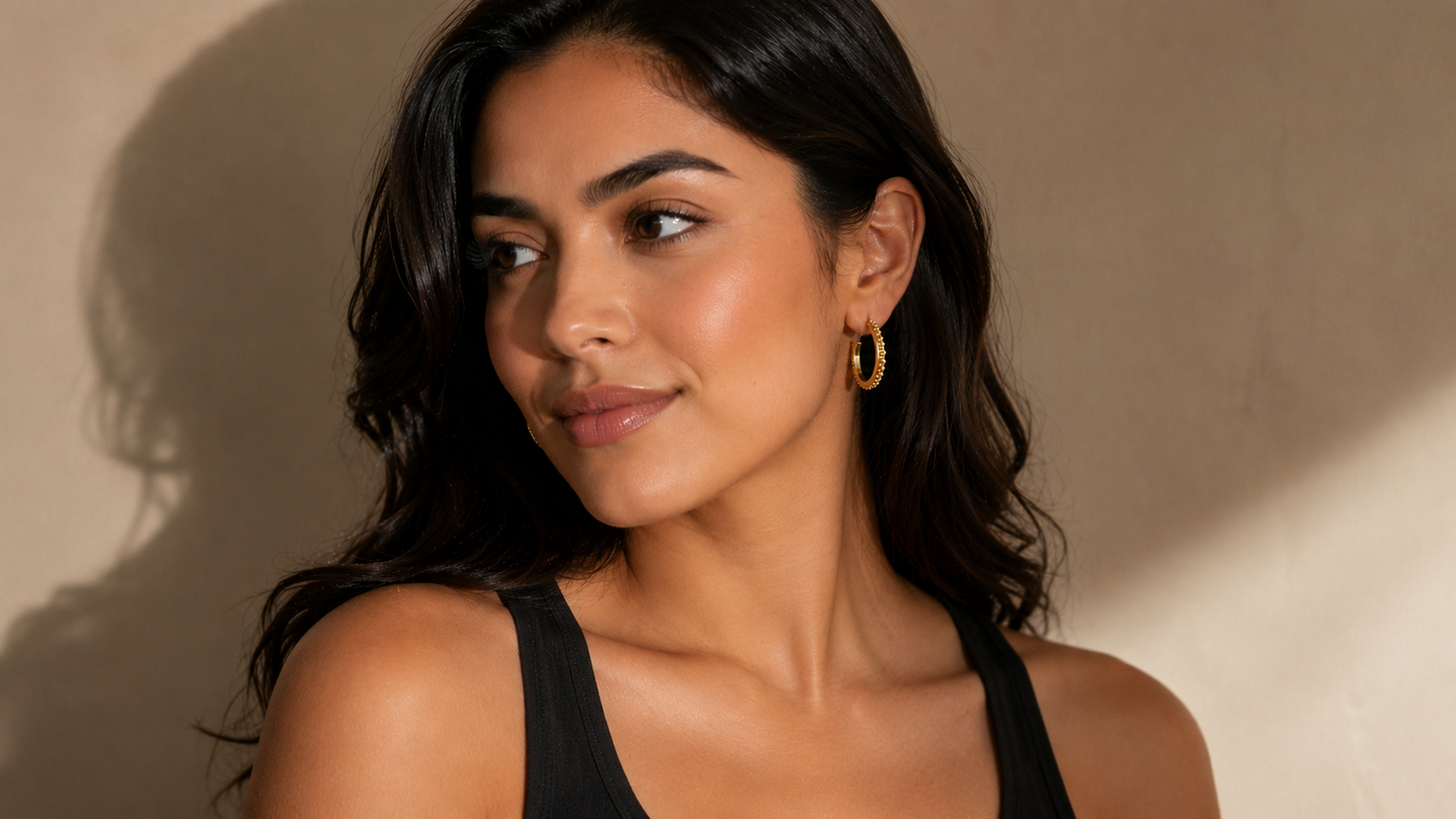 14 kt./Rhodium 36 mm PVD Beaded Hoop Earrings