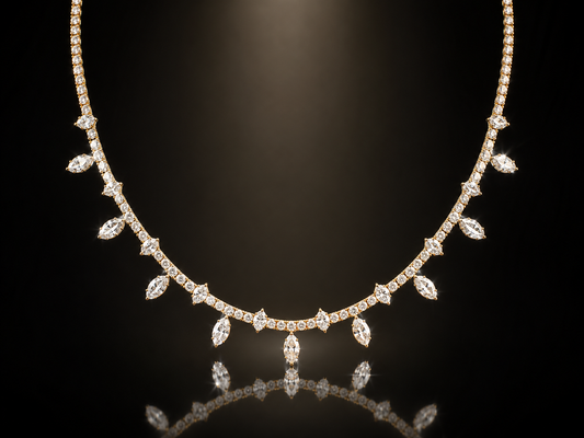 14.5 ctw LG White Sapphire 2mm Marquee and Round Tennis Necklace 16"+2" ext