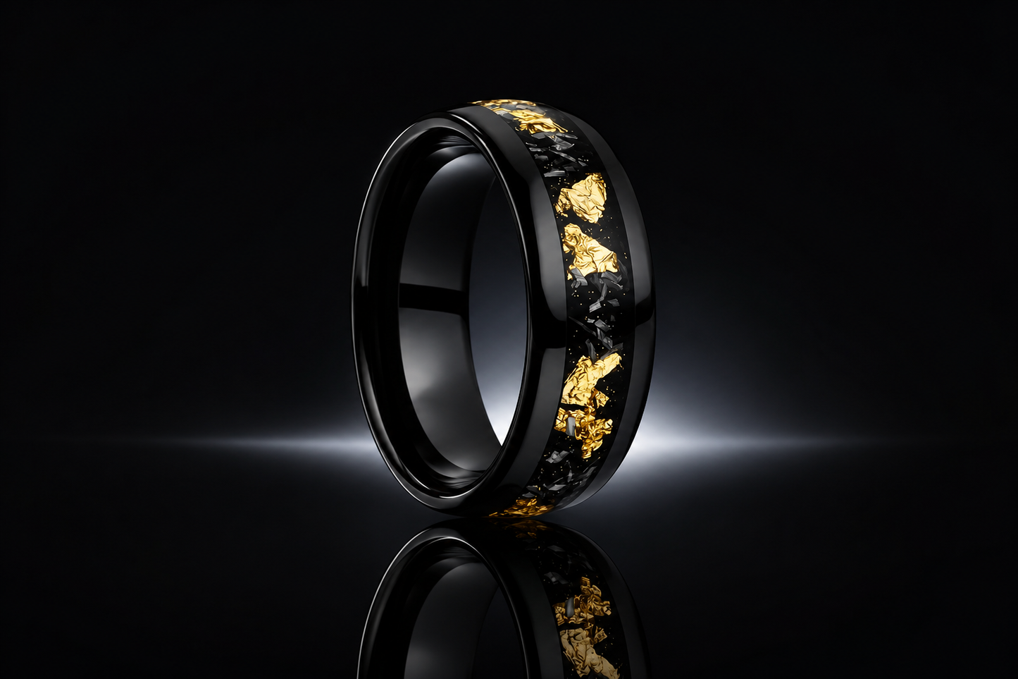Men’s 8mm Black PVD Stainless Steel Floating Gold Band
