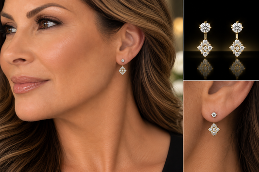 18K Yellow Gold over Stainless Steel Convertible Stud-to-Drop Earrings