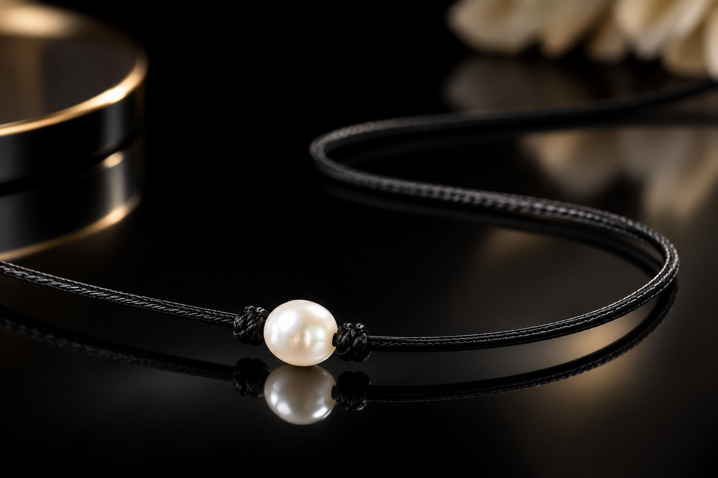 Genuine 7mm Freshwater Pearl Solitaire Pendant on Black Cord with Stainless Steel Clasp