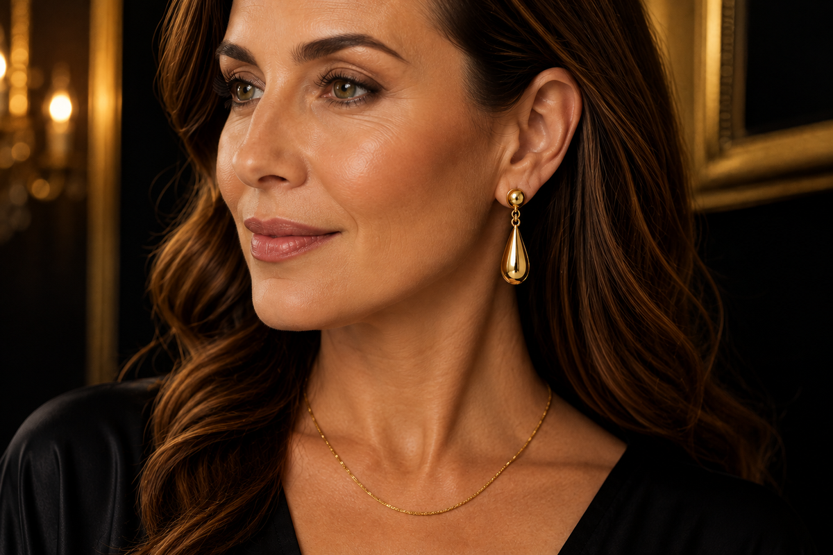 14K Italian Yellow Gold Teardrop Dangle Earrings, 37mm