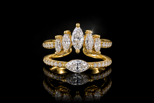 14 kt./Rhodium Finished 1.50 ctw. Cubic Zirconia Marquise Adjustable Stack Ring