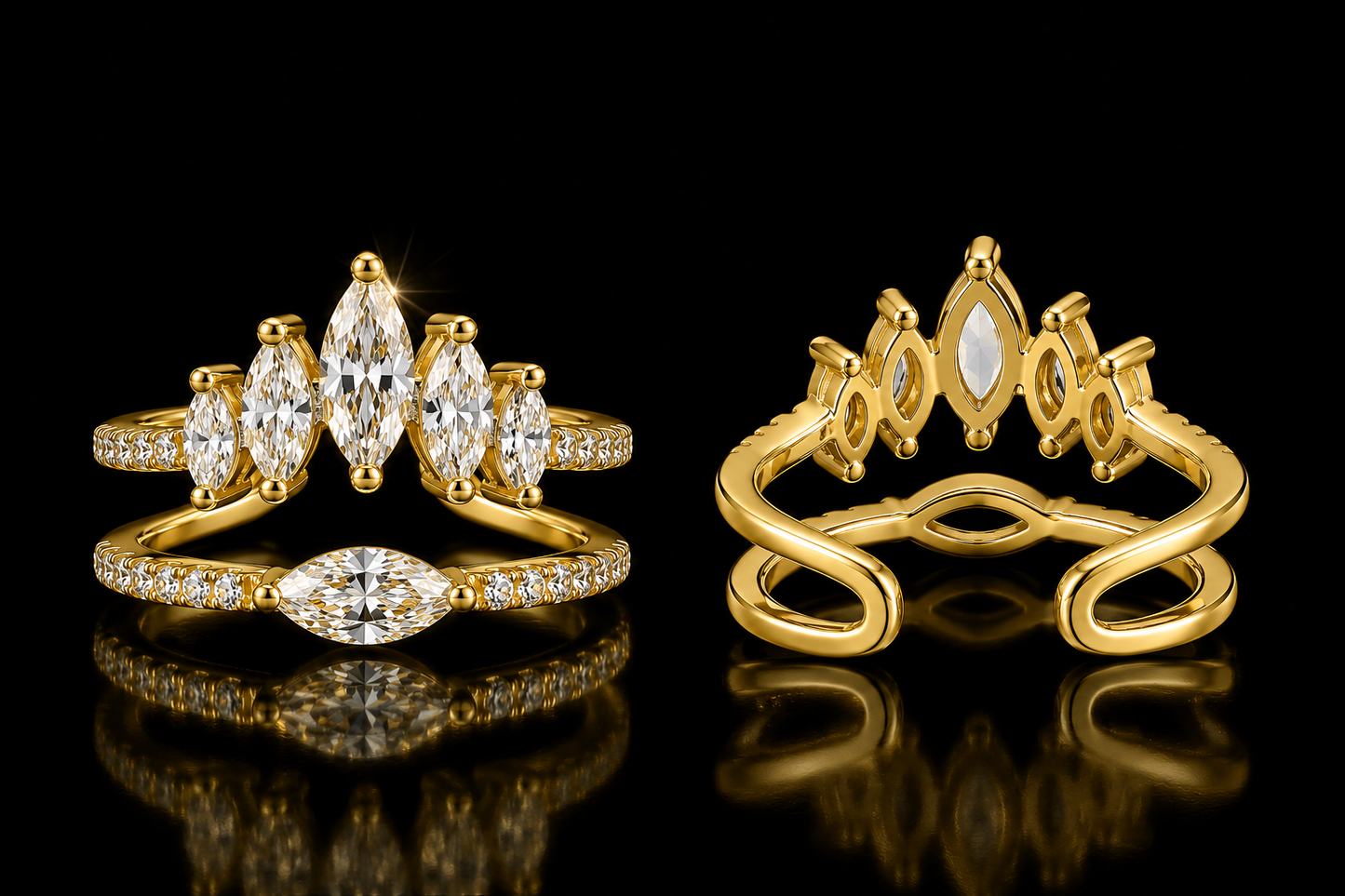 14 kt./Rhodium Finished 1.50 ctw. Cubic Zirconia Marquise Adjustable Stack Ring