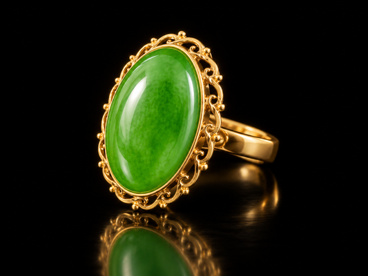 14 Kt. Yellow Gold Vintage Jade Ring — Circa 1950–1960 - Item 1626