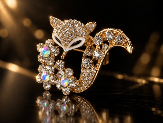 33 mm Enamel & Crystal Pavé Fox Brooch - 1623