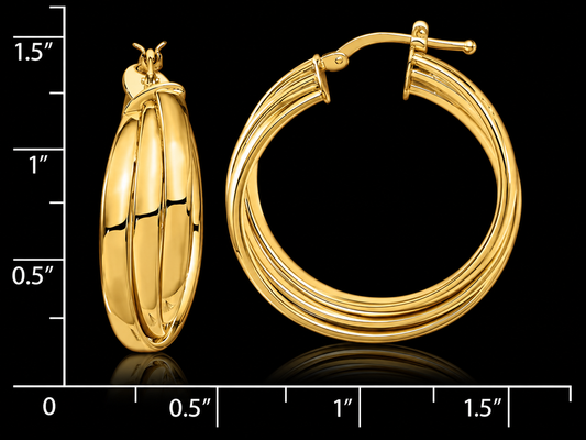 14kt Gold Bonded Italian-Made 34mm Triple Row Twisted Hoop Earrings