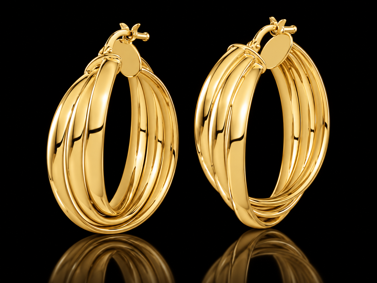 14kt Gold Bonded Italian-Made 34mm Triple Row Twisted Hoop Earrings