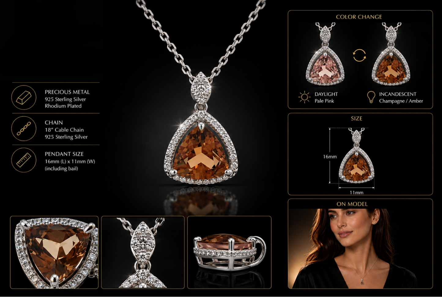 925 Zultanite & White Sapphire Pendant with 18" Chain