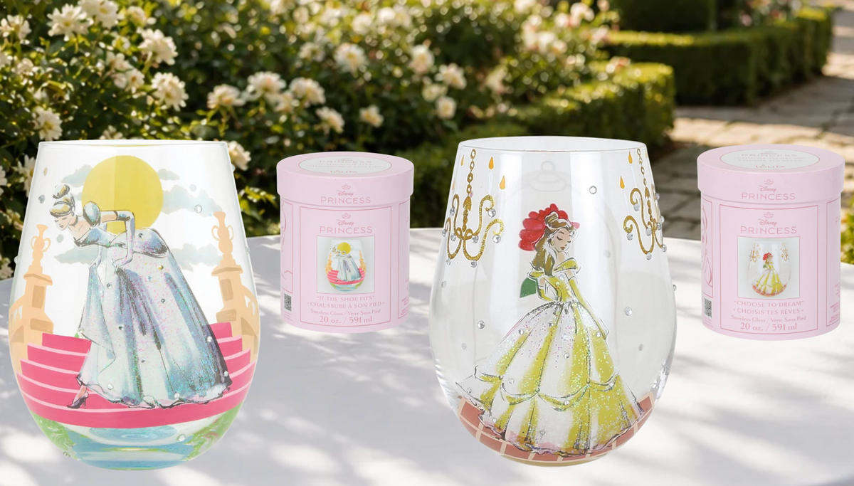 Authentic Lolita Collectible 20 oz. Stemless Wine Glass Hand-Painted Disney Princess Design