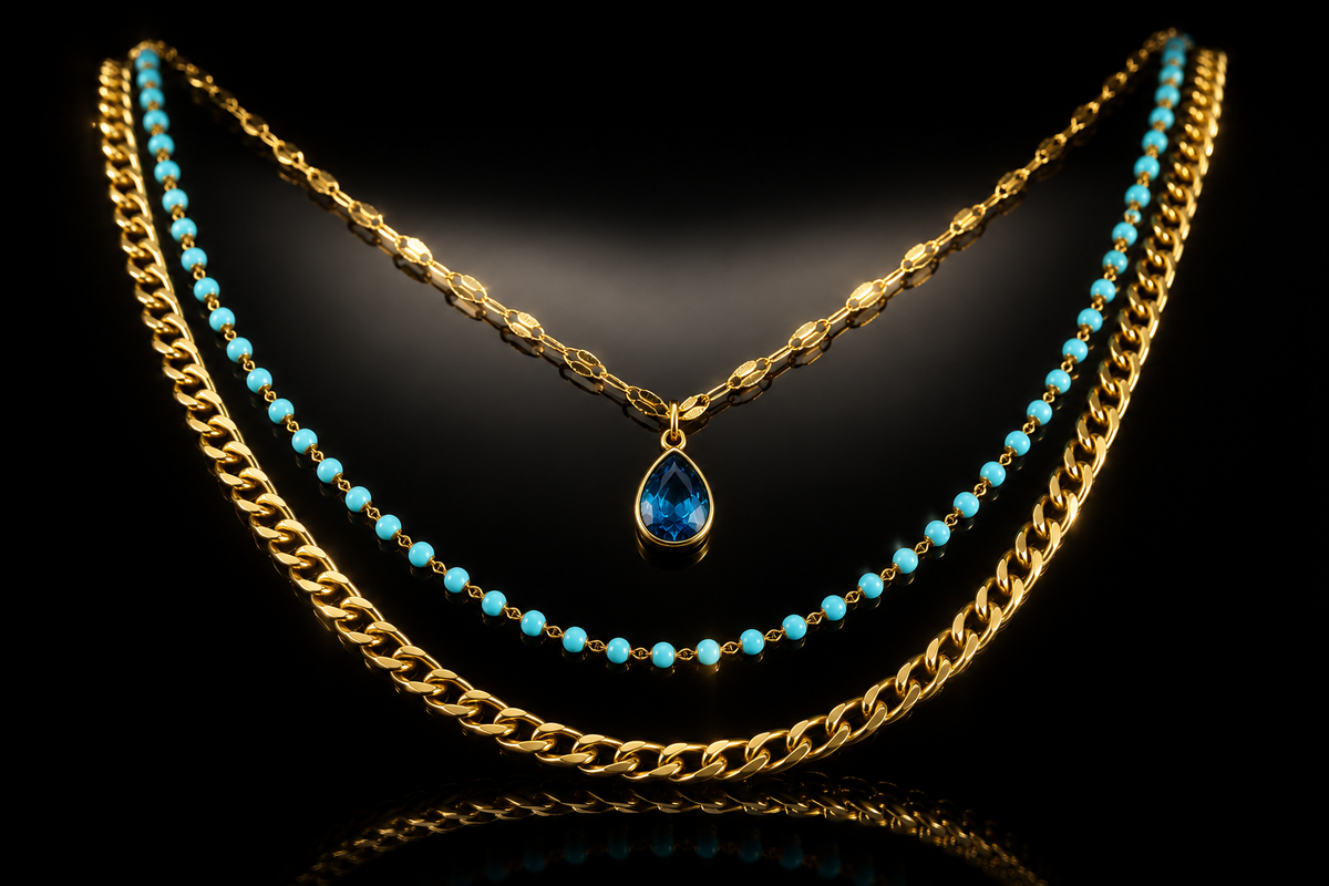 18 kt. Yellow Gold Over Titanium  Stainless Steel Layered Necklace