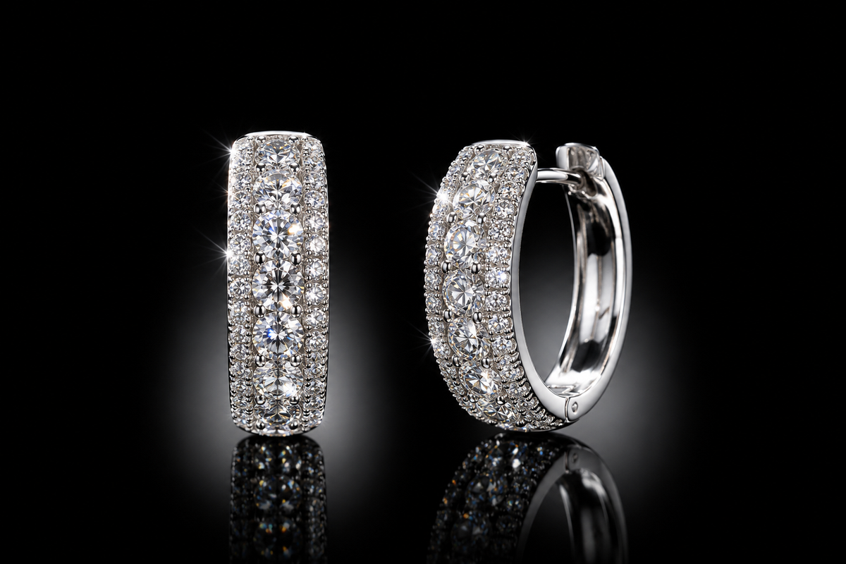 925 Triple Rhodium Finished Sterling Silver 2 ctw. LG White Sapphire 20 mm Hoop Earrings