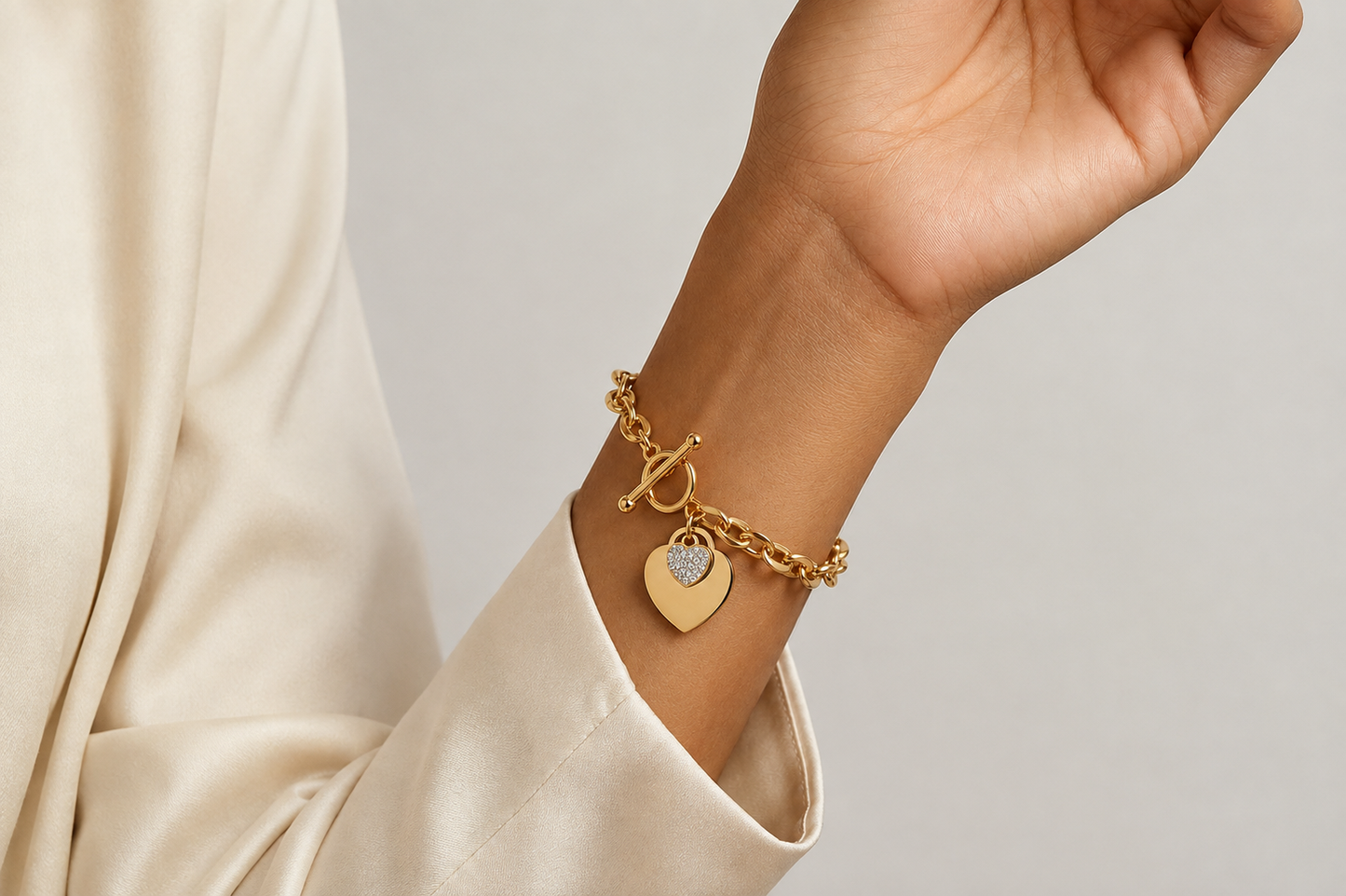 18kt Gold over Titanium Steel Crystal Accented Toggle Bracelet