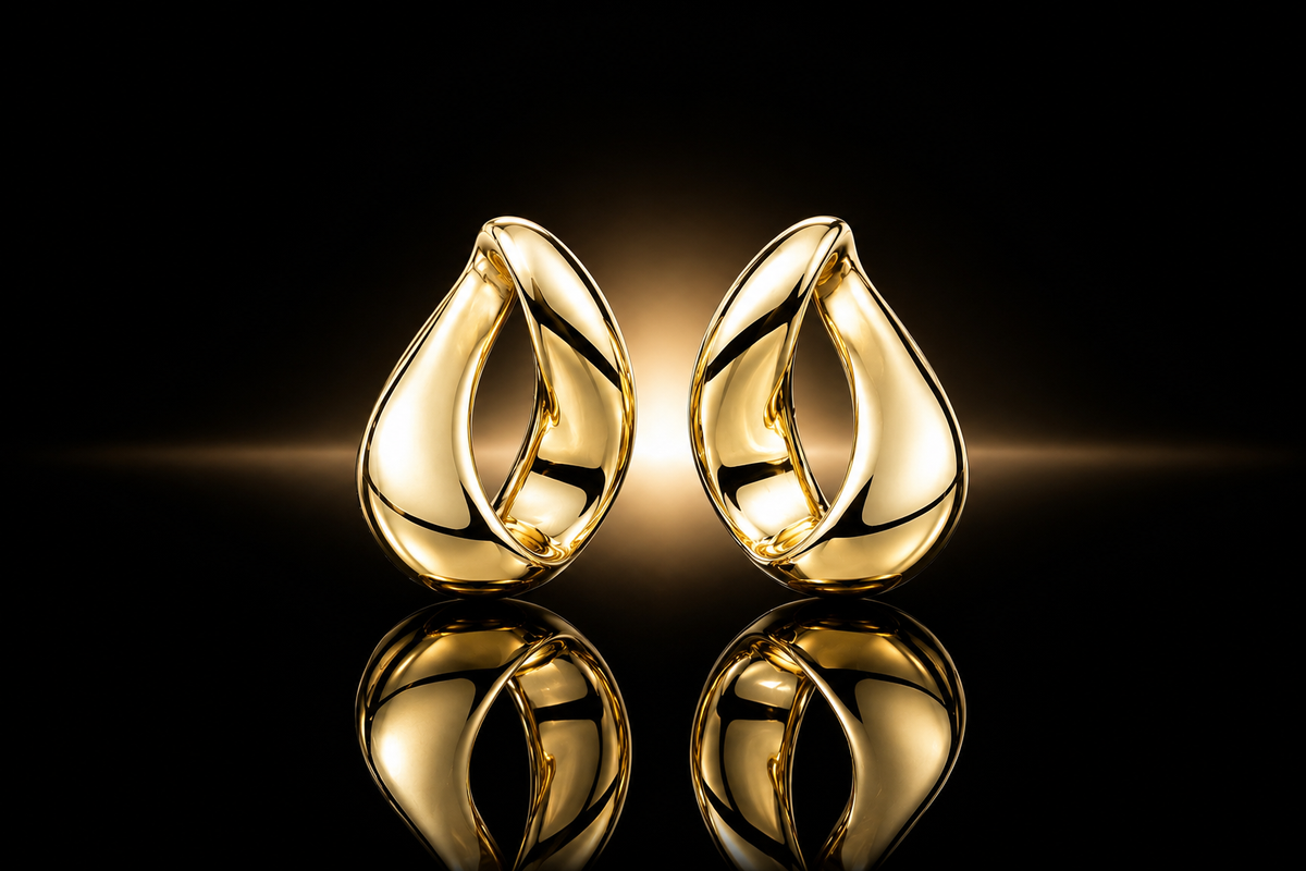 14K Yellow Gold 26mm High Polished Free Form Tear Drop Earrings