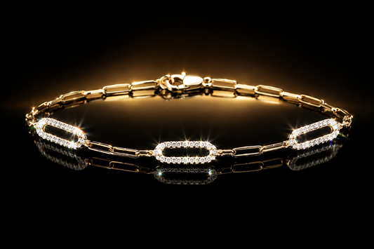 14K Yellow Gold .25 ctw Natural Diamond Pave Paper Clip Bracelet