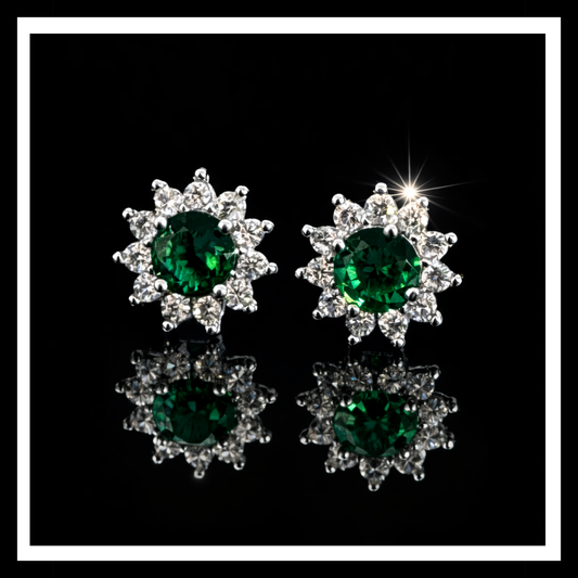 Green & White Moissanite Halo Stud Earrings – 2.66 CTW – 925 Rhodium Finished Sterling Silver