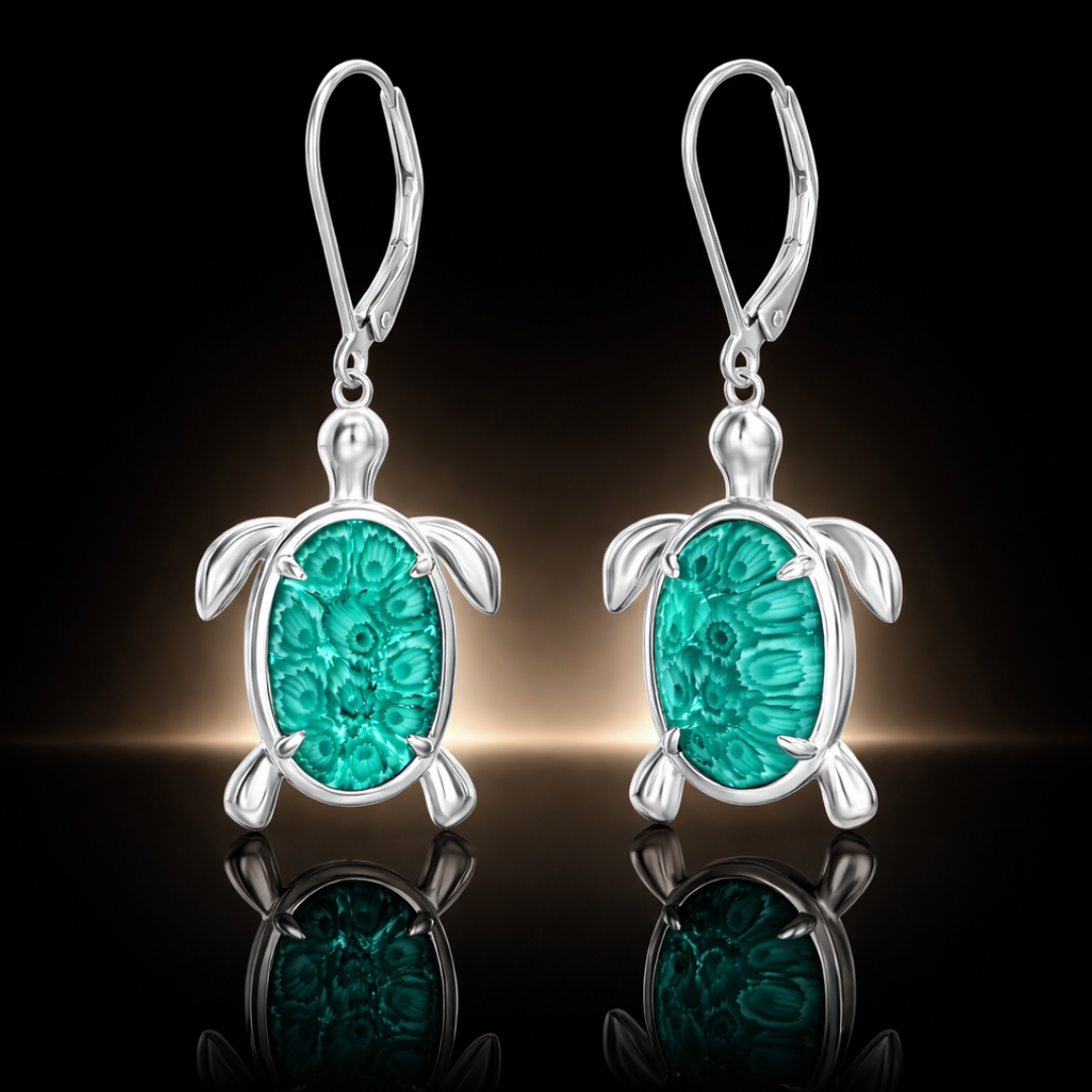 Genuine Murano Glass Turtle Earrings in Fine Italian Silver
