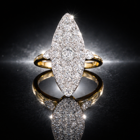 Vintage Edwardian Platinum-Topped Navette Diamond Ring