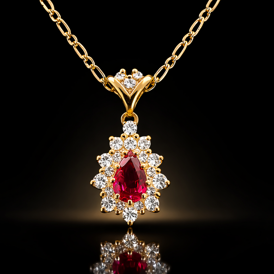 14K Yellow Gold 1.58 CTW Genuine Ruby &amp; Diamond Pendant