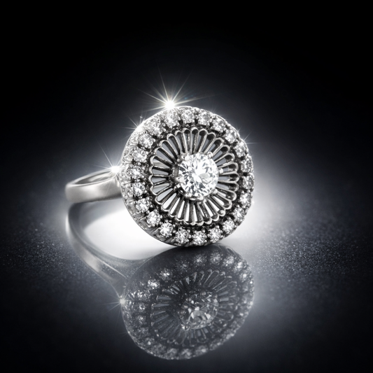 18 KT White Gold Mid-Century Vintage Diamond Ring