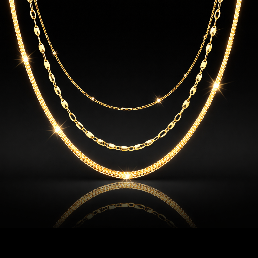 14kt. Bonded Yellow Gold over Fine Italian Silver Three Chain Set by Links of Italy