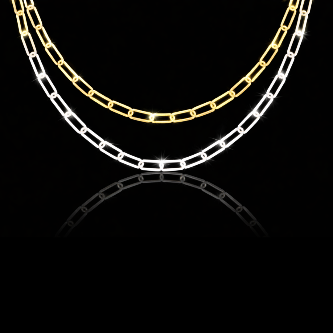 14 kt. Yellow Gold & Rhodium Finished Stainless Steel Two-Tone Paperclip Chain Layering Set
