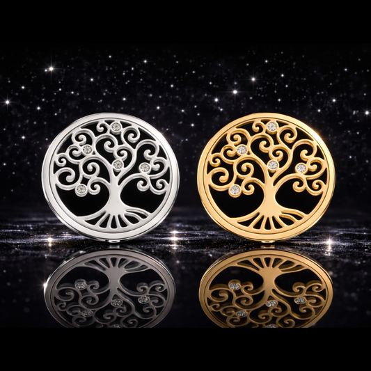 25mm Tree of Life Coins Goldtone & Silvertone Crystal Accented