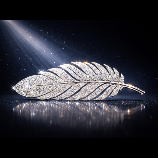 60 mm Silver-Plated Pavé Crystal Feather Brooch