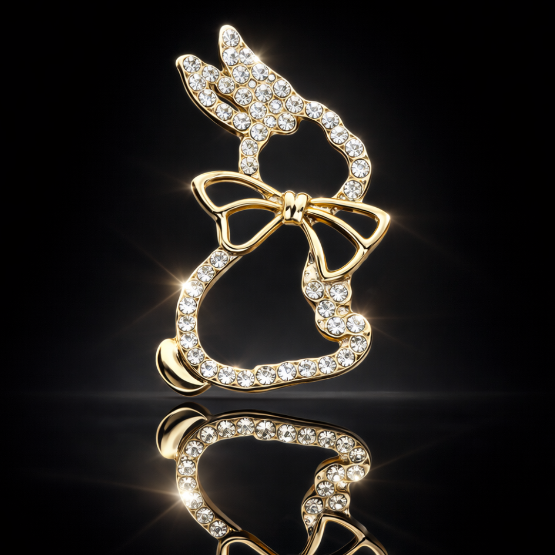 Gold-Plated Pavé Crystal Bunny Brooch