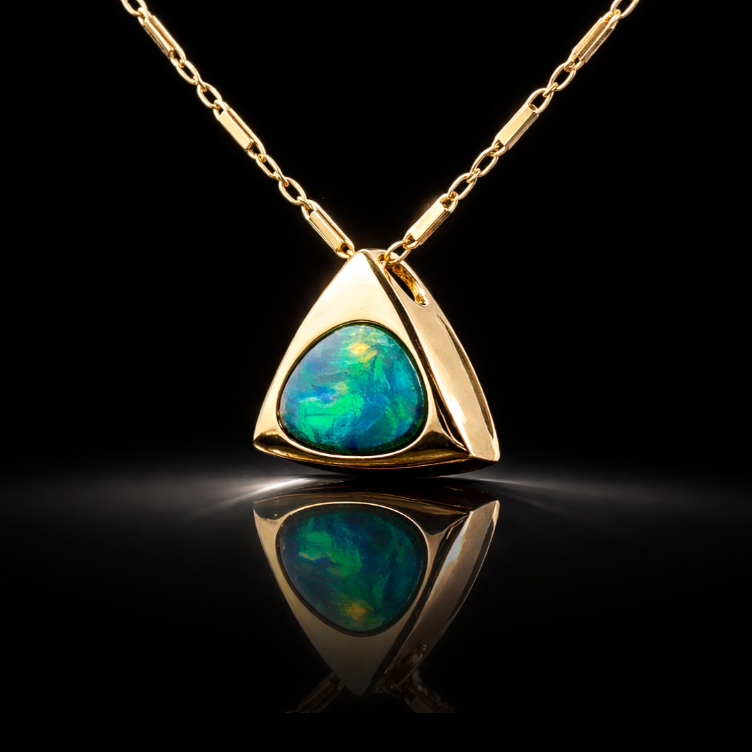 18 kt. Yellow Gold Genuine Australian Black Opal Pendant by Kabana