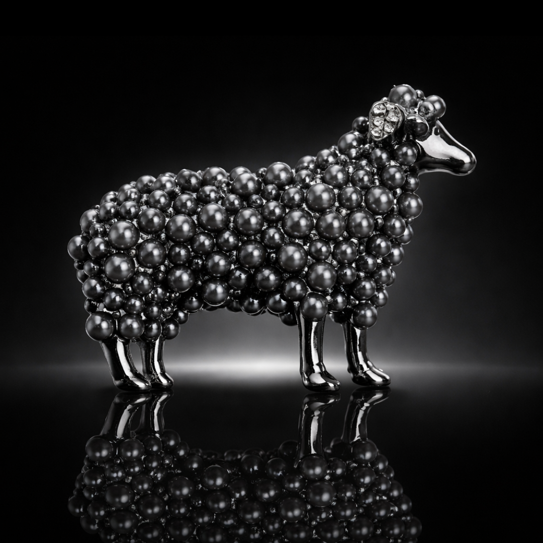 42 mm Black Rhodium Mini Pearl & CZ Pavé Sheep Brooch